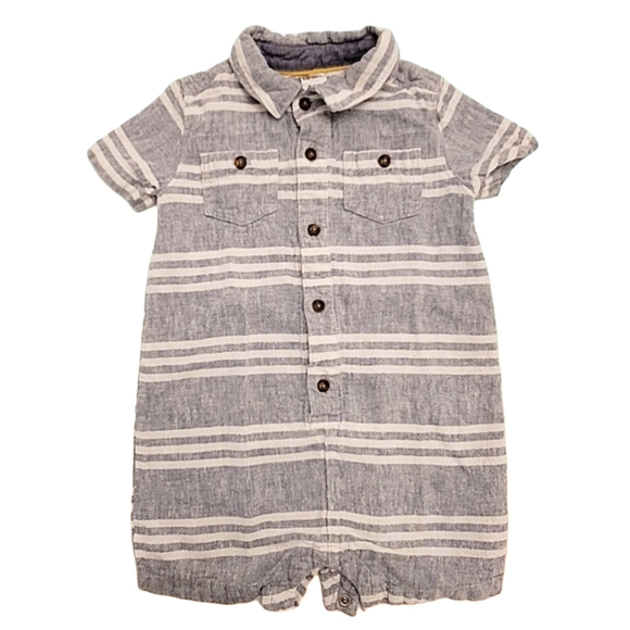 Carters Baby Boy, Gray & White Striped, Linen Romper, size 24 months - Picture 2 of 7